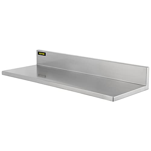 VEVOR Stainless Steel Wall Shelf, 8.6'' x 30'', 44 lbs Load Heavy Duty Commercial Wall Mount Shelving w/Backsplash for Restaurant, Home, Kitchen, Hotel, Laundry Room, Bar (1 Pack)