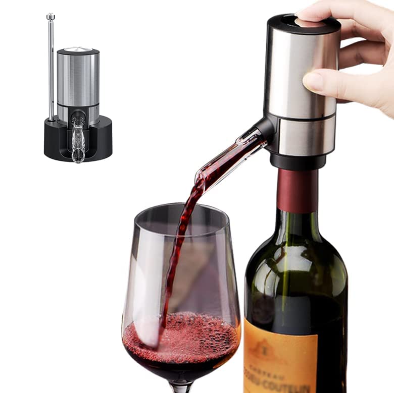 CorporateGiftPro Electric Wine Aerator and Decanter, Pump Dispenser Set, Smart Wine Dispenser, Best Wine Gifts (Stainless Steel - Battery Operated)