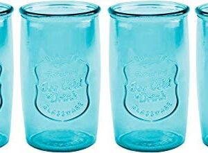 Glaver's Highball Glasses Set of 4 – 20oz Artistic Ice-Cold Pretty Blue Drinking Glasses – Vintage Glassware with Embossed Logo – Beverage Drinking Glasses for Water, Juice, Cocktails.