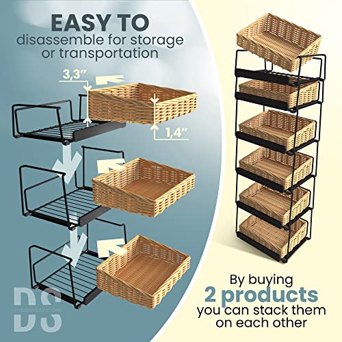 DS THE DISPLAY STORE 3 Tier Countertop Willow Basket Stand, Chalk Label & Removable Baskets, Retail Tower Storage Shelves Cookie Candy Display Rack