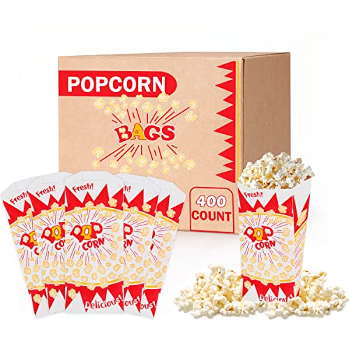 400 Popcorn Bags, Popcorn Machine Supplies Set, 1 oz Grease Resistant Paper, Popcorn Bags for Popcorn Machine, Grease Resistant, Carnival Themed, Made in The USA (400)