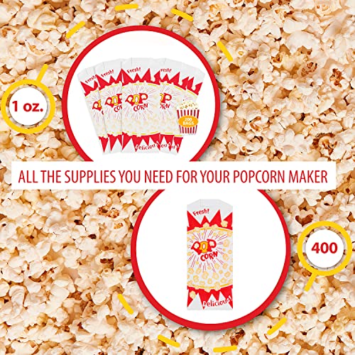 400 Popcorn Bags, Popcorn Machine Supplies Set, 1 oz Grease Resistant Paper, Popcorn Bags for Popcorn Machine, Grease Resistant, Carnival Themed, Made in The USA (400)