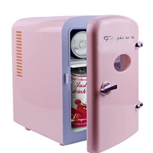 Frigidaire Pink EFMIS129- AMZ EFMIS129 Mini Portable Fridge, 4 litres Capacity Chills Six 12oz Cans, 100% Freon-Free & Eco Friendly, Beverage Cooler