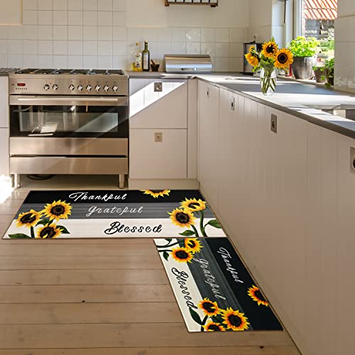 wuvutu Sunflower Kitchen Rugs - Kitchen Mat Set of 2, Sunflower Decor Sunflower Rugs for Kitchen, Farmhouse Kitchen Rugs, Country Sunflower Kitchen Decor Accessories Things - Sunflower Rugs and Mats