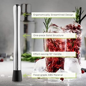 10" Long Muddler for Cocktails, Stainless Steel Drink Muddler for Home Bar Tool Set, Ice Crusher Bartender Kit for Mojito and Fruit Drinks by Homestia