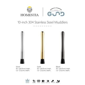 10" Long Muddler for Cocktails, Stainless Steel Drink Muddler for Home Bar Tool Set, Ice Crusher Bartender Kit for Mojito and Fruit Drinks by Homestia