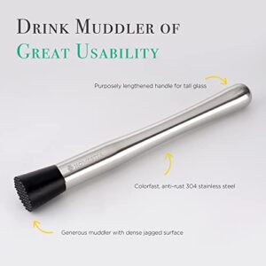 10" Long Muddler for Cocktails, Stainless Steel Drink Muddler for Home Bar Tool Set, Ice Crusher Bartender Kit for Mojito and Fruit Drinks by Homestia