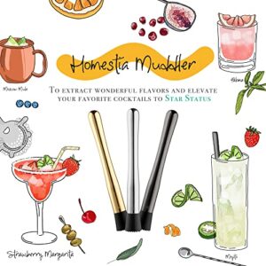 10" Long Muddler for Cocktails, Stainless Steel Drink Muddler for Home Bar Tool Set, Ice Crusher Bartender Kit for Mojito and Fruit Drinks by Homestia