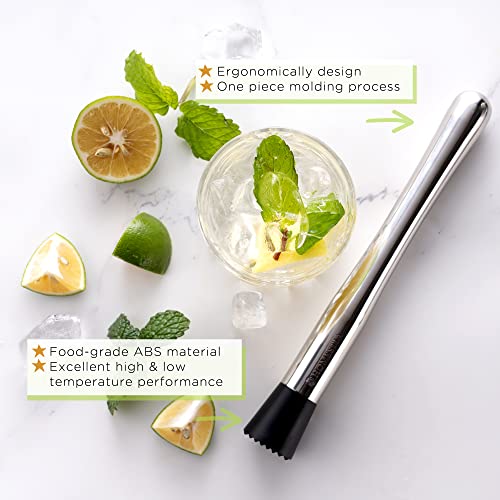 10" Long Muddler for Cocktails, Stainless Steel Drink Muddler for Home Bar Tool Set, Ice Crusher Bartender Kit for Mojito and Fruit Drinks by Homestia