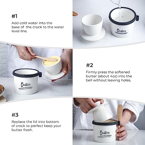 Butter Crock Butter Keeper with Knife and Perfect Silicone Seal French Butter Dish with Lid for Countertop, No More Hard Butter Good Kitchen Gift, White