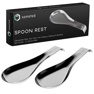 large stainless steel spoon rest-metal spoon rest set of 2- ladle rest utensil for kitchen counter-silver spoon rest-spatula ladle holder-spoon holder for stove top-serving cooking modern