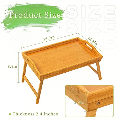 2 Pack Bed Tray Table Breakfast Trays Serving Tray Bamboo Bed Laptap with Floding Legs Handles and Phone Holders