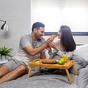 2 Pack Bed Tray Table Breakfast Trays Serving Tray Bamboo Bed Laptap with Floding Legs Handles and Phone Holders