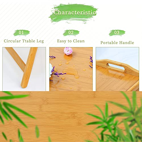 2 Pack Bed Tray Table Breakfast Trays Serving Tray Bamboo Bed Laptap with Floding Legs Handles and Phone Holders