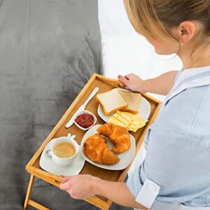 2 Pack Bed Tray Table Breakfast Trays Serving Tray Bamboo Bed Laptap with Floding Legs Handles and Phone Holders