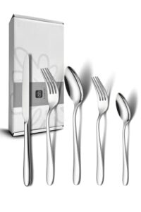 eiubuie 40 piece silverware set for 8, stainless steel flatware set, cutlery set with mirror finish, dishwasher safe, modern kitchen forks, spoons, knives, eating utensil set
