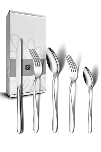 EIUBUIE 40 Piece Silverware Set for 8, Stainless Steel Flatware Set, Cutlery Set with Mirror Finish, Dishwasher Safe, Modern Kitchen Forks, Spoons, Knives, Eating Utensil Set