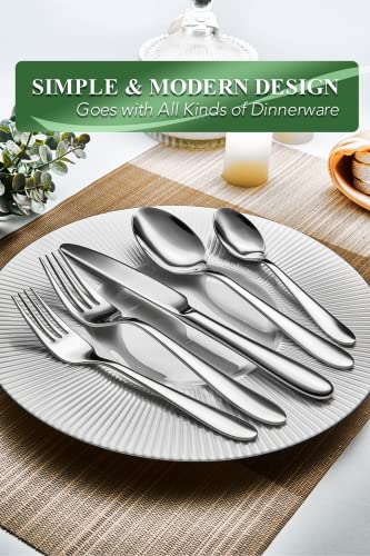 EIUBUIE 40 Piece Silverware Set for 8, Stainless Steel Flatware Set, Cutlery Set with Mirror Finish, Dishwasher Safe, Modern Kitchen Forks, Spoons, Knives, Eating Utensil Set