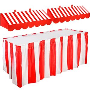3D Awning Wall Decorations and Stripe Table Skirts Cardboard Awning Tent Decors for Doors Window Classroom Concession Room Carnival Circus Party Decorations (Red White, 3 Pieces)