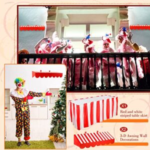 3D Awning Wall Decorations and Stripe Table Skirts Cardboard Awning Tent Decors for Doors Window Classroom Concession Room Carnival Circus Party Decorations (Red White, 3 Pieces)