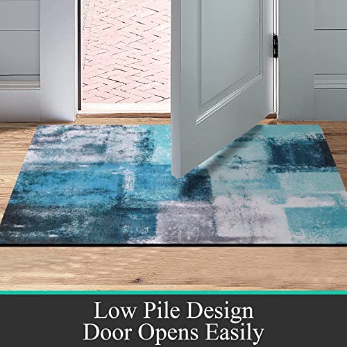 Pauwer Kitchen Rug Sets 3 Piece with Runner Farmhouse Kitchen Rugs and Mats Non Skid Washable Cushioned Kitchen Area Rug Floor Mat Waterproof Runner Rugs for Hallway Kitchen Laundry Room, Turquoise