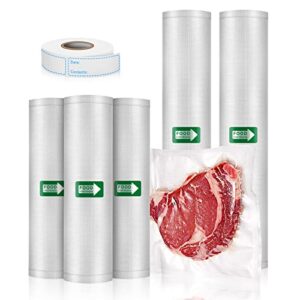 vacuum sealer bags, 11" x 20'(2 rolls) and 8" x 20'(3 rolls) food sealer saver bags, commercial grade bag rolls, freezer bags for vacuum sealer