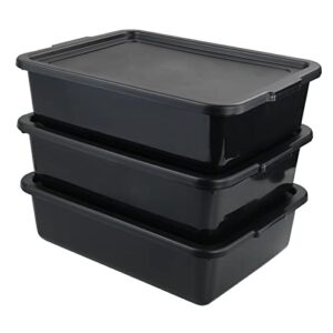 tyminin pack of 3 food service bus/utility tote box with lid, plastic restaurant dish tub, 13 l, black
