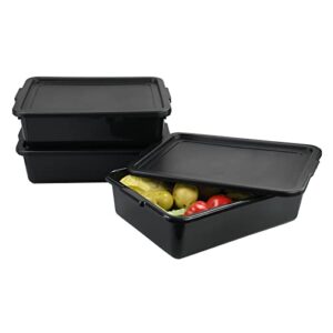 Tyminin Pack of 3 Food Service Bus/Utility Tote Box with Lid, Plastic Restaurant Dish Tub, 13 L, Black