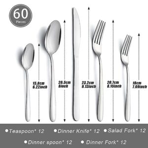 Silverware Set for 12, APEO 60 Piece Food-grade Stainless Steel Flatware Set, Kitchen Cutlery Set Includes Forks, Spoons and Knives, Utensils Set for Home Restaurant, Dishwasher Safe