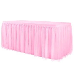 netbros tulle table skirt, table clothes for 6 foot rectangle tables, tight fit washable and wrinkle resistant pink tablecloth, tutu table skirt decoration for birthday party, banquet, event
