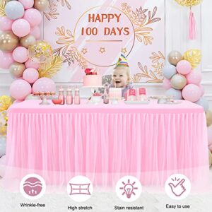 netbros Tulle Table Skirt, Table Clothes for 6 Foot Rectangle Tables, Tight Fit Washable and Wrinkle Resistant Pink Tablecloth, Tutu Table Skirt Decoration for Birthday Party, Banquet, Event