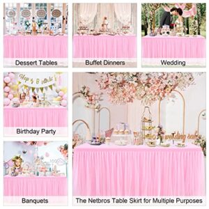 netbros Tulle Table Skirt, Table Clothes for 6 Foot Rectangle Tables, Tight Fit Washable and Wrinkle Resistant Pink Tablecloth, Tutu Table Skirt Decoration for Birthday Party, Banquet, Event