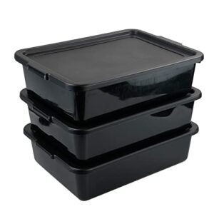 hommp 3-pack commercial bus box, 13 l black plastic bus tub with lid