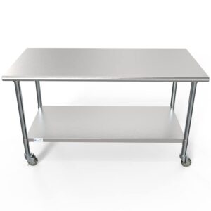 KoolMore Commercial 30” x 60” Stainless Steel Work Table Wheels Restaurant Home Use, Under Storage Shelf Food, Tools, Equipment, Hardware, Heavy Duty Metal Workspace (CT3060-18C), Silver, 30" x 60"