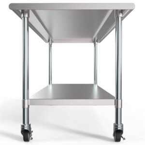 KoolMore Commercial 30” x 60” Stainless Steel Work Table Wheels Restaurant Home Use, Under Storage Shelf Food, Tools, Equipment, Hardware, Heavy Duty Metal Workspace (CT3060-18C), Silver, 30" x 60"