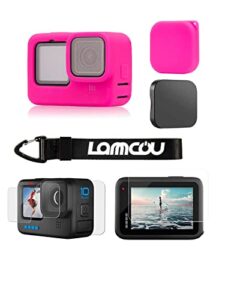 lammcou camera silicone case compatible with gopro hero 10 9, soft protective sleeve case & screen protector & armband & lens cap for hero 10 9