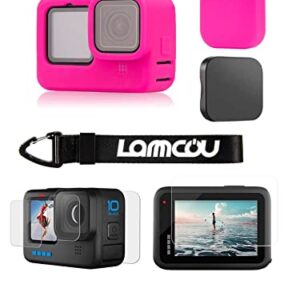 Lammcou Camera Silicone Case Compatible with Gopro Hero 10 9, Soft Protective Sleeve Case & Screen Protector & Armband & Lens Cap for Hero 10 9