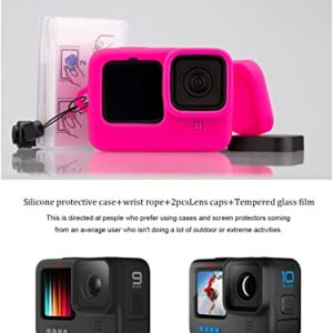 Lammcou Camera Silicone Case Compatible with Gopro Hero 10 9, Soft Protective Sleeve Case & Screen Protector & Armband & Lens Cap for Hero 10 9