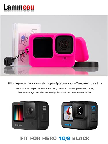 Lammcou Camera Silicone Case Compatible with Gopro Hero 10 9, Soft Protective Sleeve Case & Screen Protector & Armband & Lens Cap for Hero 10 9