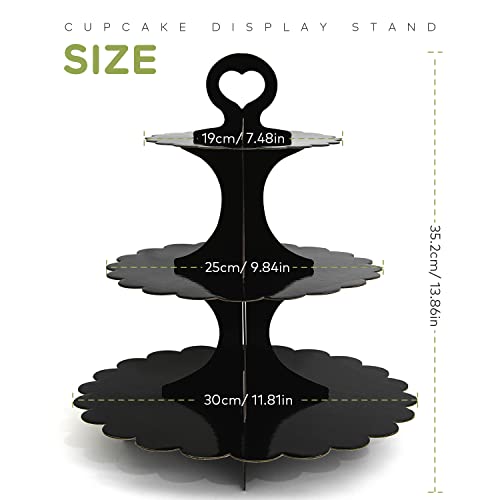 Humlindo 2 Pack 3 Tier Cupcake Stand Tower, Cupcake Tower, Black Cupcake Tier Stand, Cupcake Stand, Cup Cake Stand Cardboard Dessert Cupcake Stand Holder for Parties, Tiered Cupcake Stand (Black)