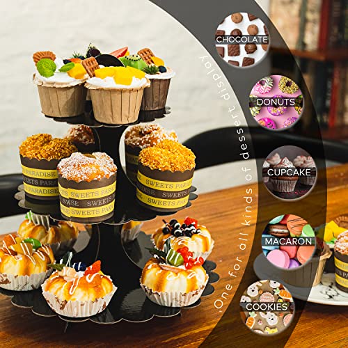 Humlindo 2 Pack 3 Tier Cupcake Stand Tower, Cupcake Tower, Black Cupcake Tier Stand, Cupcake Stand, Cup Cake Stand Cardboard Dessert Cupcake Stand Holder for Parties, Tiered Cupcake Stand (Black)