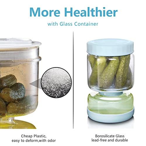 Luvan Glass Pickle Jar with Strainer Flip, 34oz Hourglass Airtight Pickle Container for Pickling, Fermenting, Canning and Storing, Leakproof Pickle Juice Separator Jar for Pickle, Olive and Jalapenos