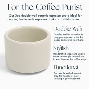 Folk Ceramics Leonard Double Walled Ceramic Espresso Cups | Set of 2, 3oz, Fog Grey | Modern Insulated Stackable Demitasse Mugs for Espresso| Handleless, Durable, Dishwasher & Microwave Safe