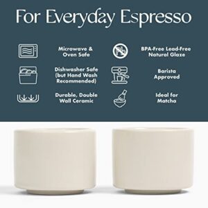 Folk Ceramics Leonard Double Walled Ceramic Espresso Cups | Set of 2, 3oz, Fog Grey | Modern Insulated Stackable Demitasse Mugs for Espresso| Handleless, Durable, Dishwasher & Microwave Safe