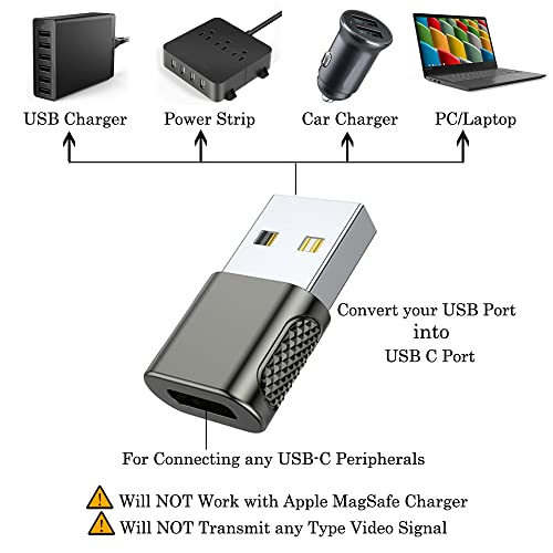 AuviPal USB C Female to USB Male Adapter 2 Pack, USB Type C Cable to USB A Charger Converter for Apple Watch Ultra SE Series 8 7, iPhone 14 13 12 11, AirPods, iPad and More - Space Grey