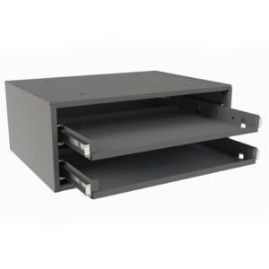 durham 306b-95 gray cold rolled steel bearing rack for 2 small metal compartment boxes, 15-9/16" width x 6-5/16" height x 11-7/8" depth