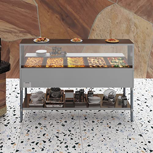 KoolMore 5-Pan Open Well Commercial Electric SS Steam Table Food Warmer for Buffets with Sneeze Guard, Overshelf, Undershelf, Warming Control Knobs, Front Serving Area [240V] (KM-OWS-5SG), Silver