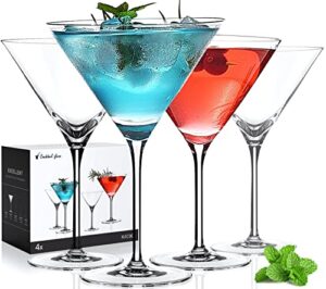 luna & mantha martini glasses | set of 4 | 10oz | hand-blown crystal large martini glass set | elegant cocktail glasses for bar, whiskey, gin, tequila | goblet gift set for birthday, housewarming