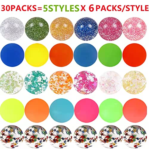 HYMONA 30 PCS of 45mm / 1.77 inch Large Diameter Super Bouncy Balls for Kids Bouncing Balls in 5 Mix Styles X (6 Balls Each Style) for Vending Machines