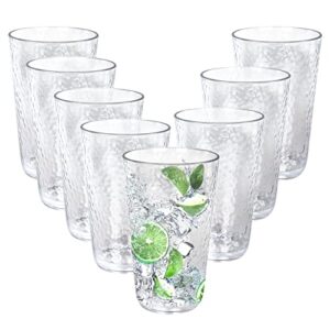 fulong 16 oz plastic highball drinking glasses, set of 8 water beverage tumbler set, unbreakable plastic cups for soda, juice, iced tea, party, bpa-free